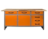 Ondis24 Werkbank orange Werktisch Packtisch 6 Schubladen Werkstatteinrichtung 160 x 60 cm Arbeitshöhe 85 cm